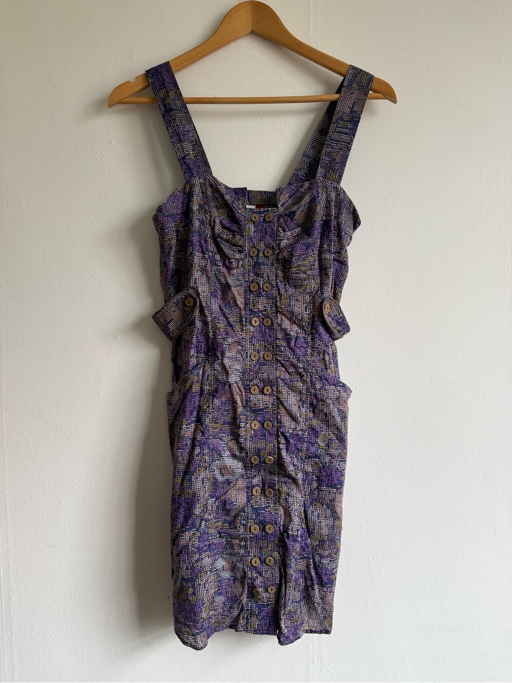 Button-Front Purple Print Mini Dress from Canadian Brand 3 Stones